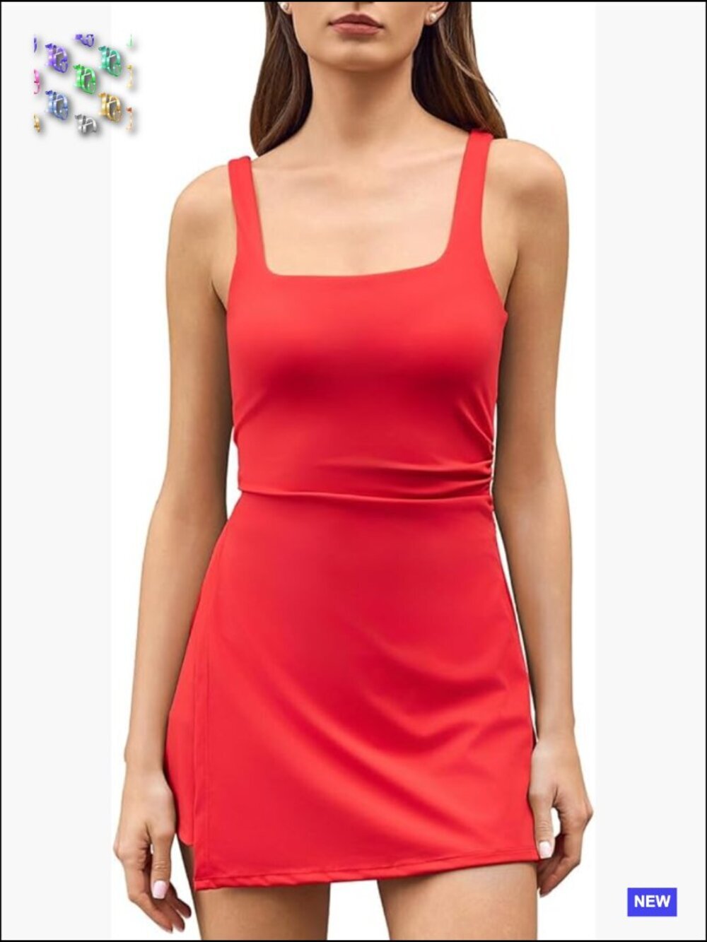 Women's Square Neck Low Back Cutout Tennis Dress Built-in Shorts Side Slit